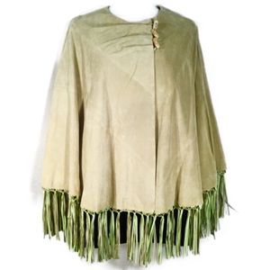 TERRY LEWIS | Boho 100% Leather Suede Fringe Cape Poncho Jacket One Size